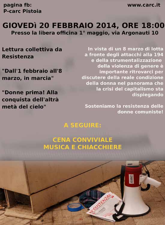 «DONNE PRIMA!» ALLA ‘LIBERA OFFICINA 1° MAGGIO’ «DONNE PRIMA!» ALLA ‘LIBERA OFFICINA 1° MAGGIO’
