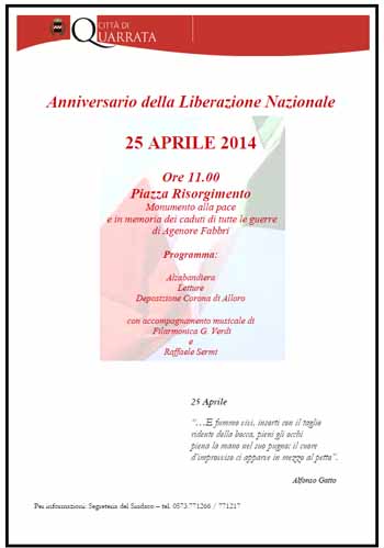 LIBERAZIONE, LA CERIMONIA A QUARRATA LIBERAZIONE, LA CERIMONIA A QUARRATA