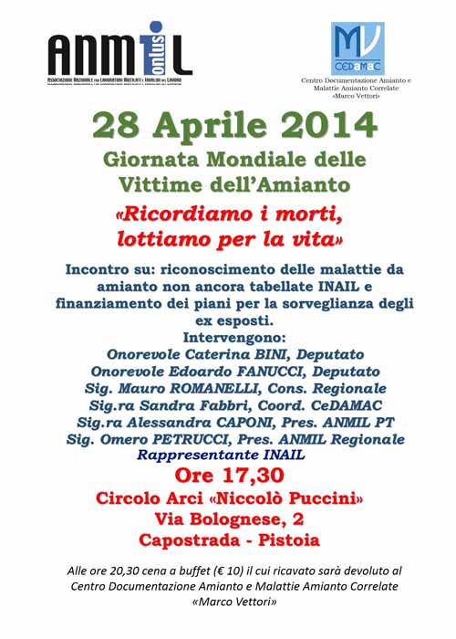GIORNATA MONDIALE PER LE VITTIME DELL’AMIANTO GIORNATA MONDIALE PER LE VITTIME DELL’AMIANTO