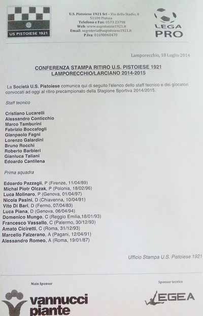 PISTOIESE, ALLENARSI IN 11 E PRETENDERE L’ENTUSIASMO DELLA PIAZZA PISTOIESE, ALLENARSI IN 11 E PRETENDERE L’ENTUSIASMO DELLA PIAZZA