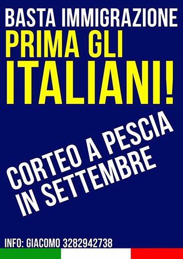 CASAPOUND: «BASTA IMMIGRAZIONE. PRIMA GLI ITALIANI» CASAPOUND: «BASTA IMMIGRAZIONE. PRIMA GLI ITALIANI»