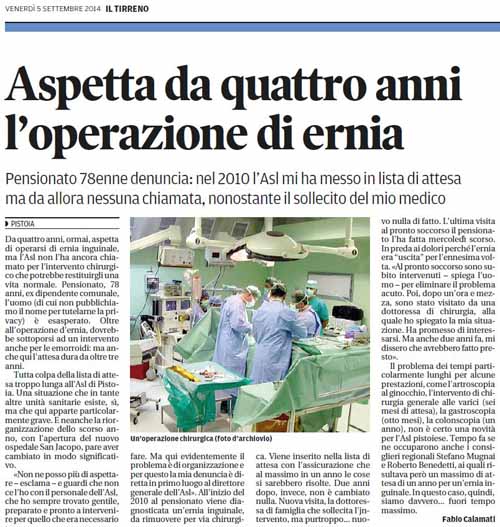 L’ASL PRECISA SUI TEMPI DI ATTESA PER INTERVENTI CHIRURGICI L’ASL PRECISA SUI TEMPI DI ATTESA PER INTERVENTI CHIRURGICI