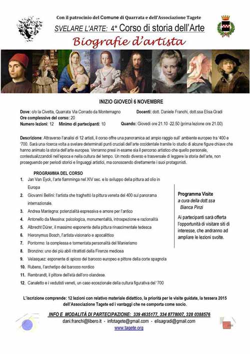 BIOGRAFIE D’ARTISTA. CORSO DI STORIA DELL’ARTE CON «TAGETE»