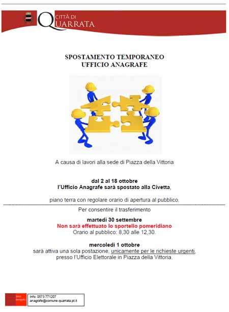 SPOSTAMENTO TEMPORANEO DELL’ANAGRAFE SPOSTAMENTO TEMPORANEO DELL’ANAGRAFE