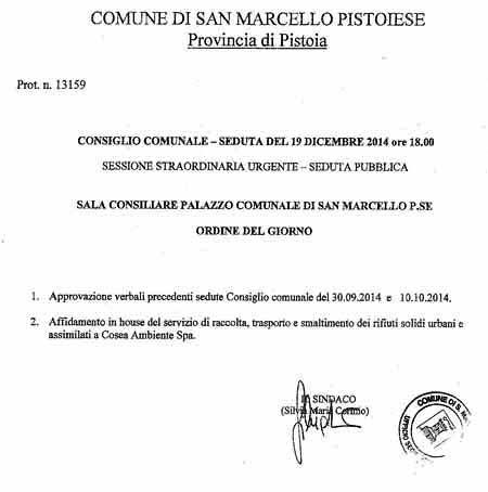 SAN MARCELLO. CONSIGLIO COMUNALE SULLA RACCOLTA RIFIUTI SAN MARCELLO. CONSIGLIO COMUNALE SULLA RACCOLTA RIFIUTI
