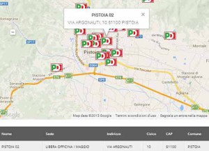 Cartina delle sedi delle Primarie del Pd a Pistoia