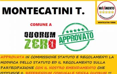 montecatini. APPROVATO IL QUORUM ZERO: M5S ESPRIME SODDISFAZIONE montecatini. APPROVATO IL QUORUM ZERO: M5S ESPRIME SODDISFAZIONE