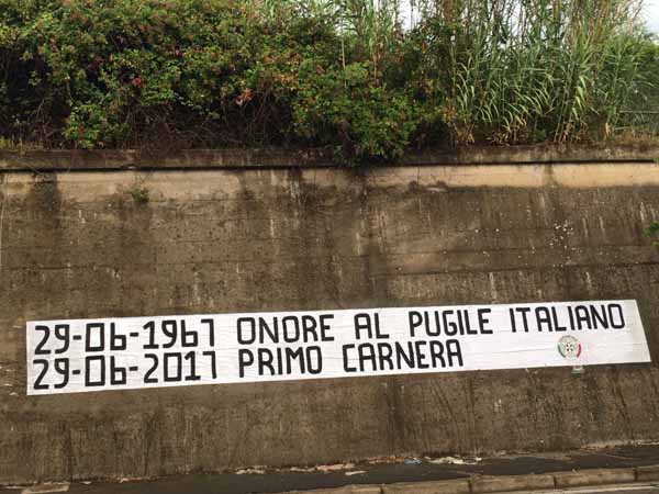 BOXE, L’OMAGGIO DI CASAPOUND AL “PUGILE ITALIANO” PRIMO CARNERA: STRISCIONI IN CENTO CITTÀ