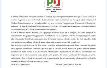 IL PD MONTALE SALUTA CON SODDISFAZIONE L’ESITO DELLA SEDUTA STRAORDINARIA DEL CONSIGLIO COMUNALE IL PD MONTALE SALUTA CON SODDISFAZIONE L’ESITO DELLA SEDUTA STRAORDINARIA DEL CONSIGLIO COMUNALE