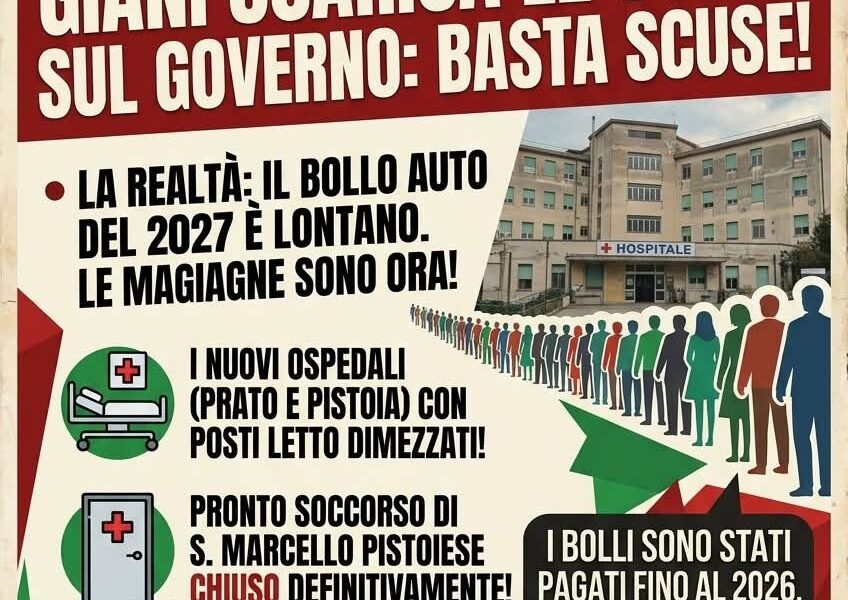 sanità toscana. FIAMMA TRICOLORE: «GIANI SCARICA LE COLPE SUL GOVERNO, MA IL DISASTRO VIENE DA LONTANO. BASTA SCUSE SUL BOLLO AUTO» sanità toscana. FIAMMA TRICOLORE: «GIANI SCARICA LE COLPE SUL GOVERNO, MA IL DISASTRO VIENE DA LONTANO. BASTA SCUSE SUL BOLLO AUTO»
