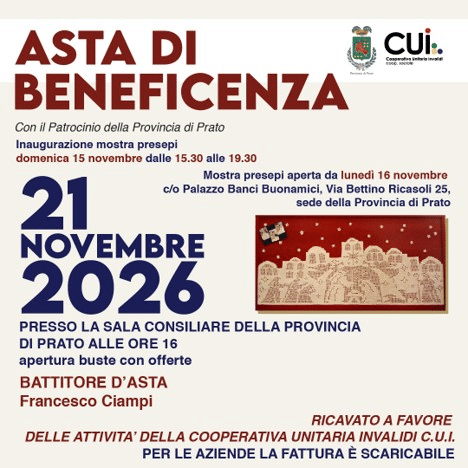 UN’ASTA BENEFICA PER SOSTENERE I PROGETTI DELLA COOPERATIVA CUI UN’ASTA BENEFICA PER SOSTENERE I PROGETTI DELLA COOPERATIVA CUI