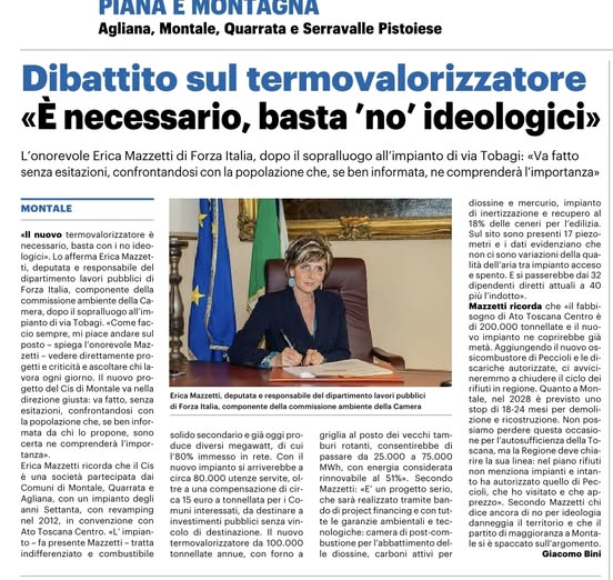 montale. SI SPACCA IL FRONTE NEL CENTRODESTRA SULL’INCENERITORE: BANDINELLI PRENDE LE DISTANZE DA MAZZETTI