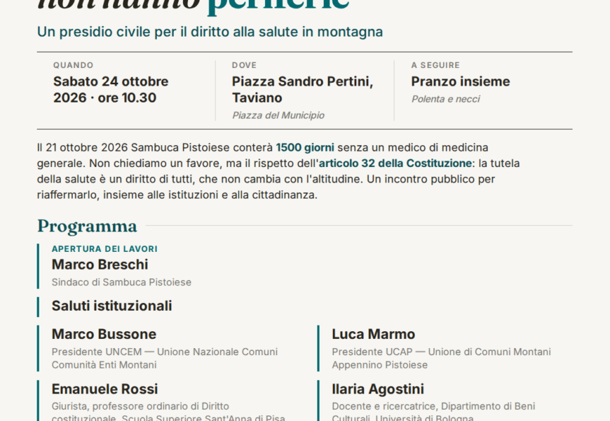 “I DIRITTI NON HANNO PERIFERIE”: A SAMBUCA PISTOIESE 1500 GIORNI SENZA MEDICO DI FAMIGLIA “I DIRITTI NON HANNO PERIFERIE”: A SAMBUCA PISTOIESE 1500 GIORNI SENZA MEDICO DI FAMIGLIA